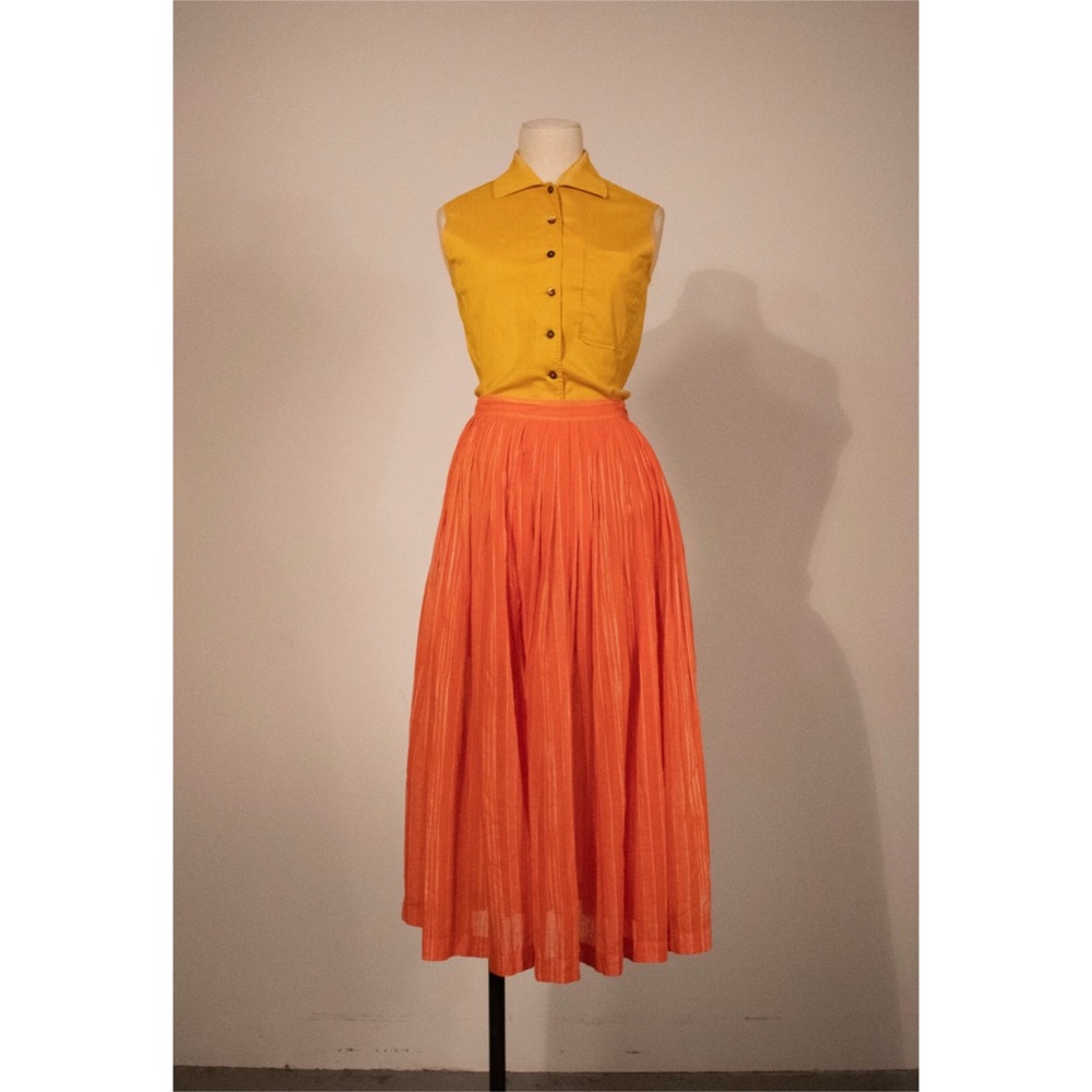 Missoni orange pleated cotton voile midi skirt